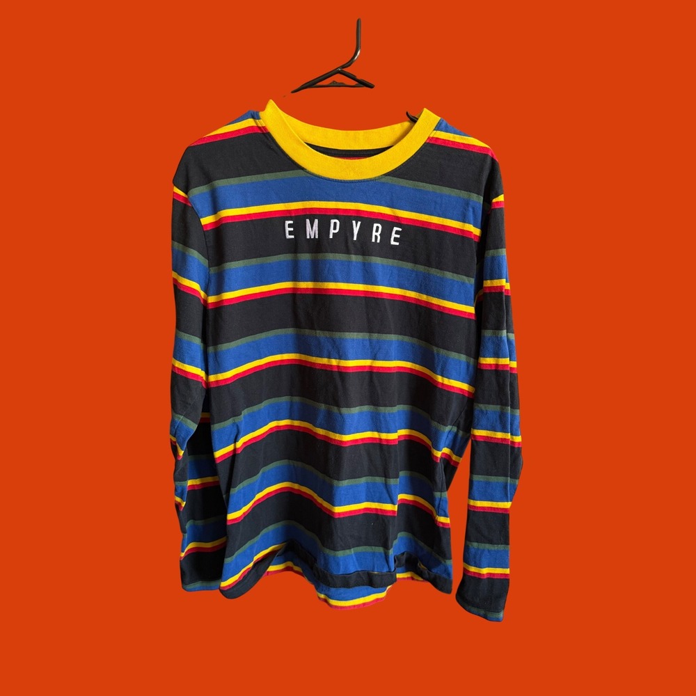 Empyre Mens Striped Long Sleeve T-Shirt Black Yellow Blue Red Size Medium